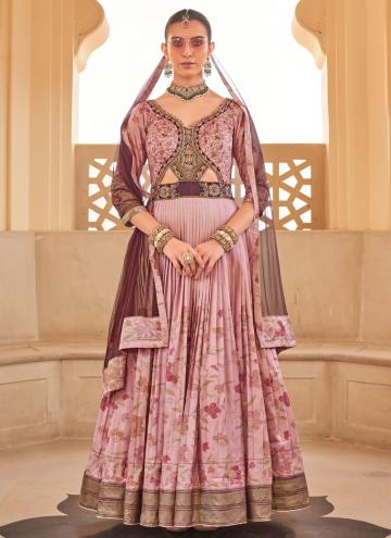 Pink Silk Foil Print Readymade Designer Gown for Ceremonial