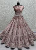 Pink Velvet Diamond Work Lehenga Choli for Bridal - 1