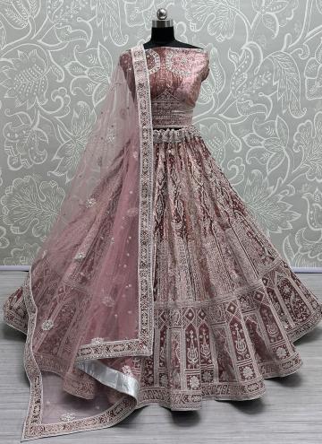 Pink Velvet Diamond Work Lehenga Choli for Bridal