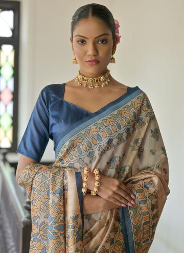Printed Tussar Silk Cream Classic Designer Saree
