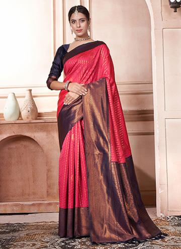 Purple and Rani Kanjivaram Silk Woven Trendy Saree