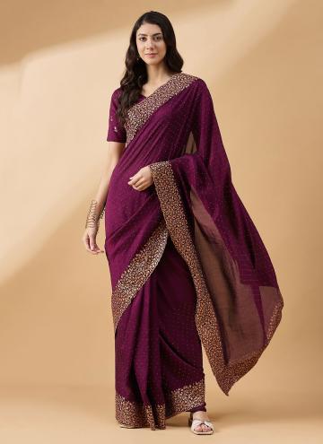 Purple Art Silk Stone Work Trendy Saree