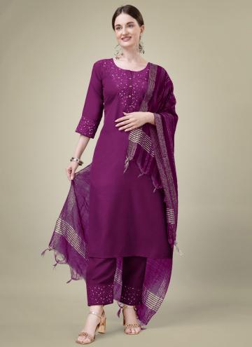 Purple Blended Cotton Embroidered Salwar Suit for 