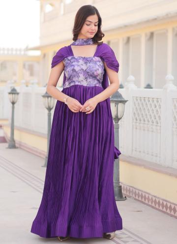 Purple Chinon Print Readymade Designer Gown for Fe