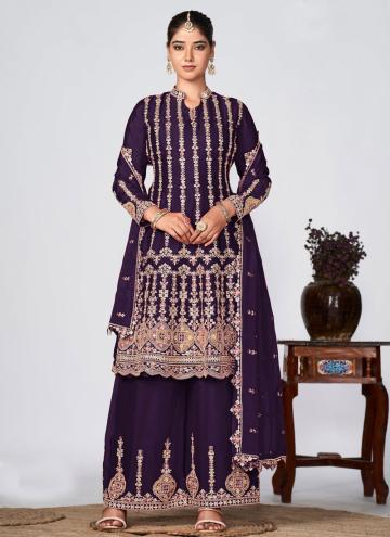 Purple color Chinon Salwar Suit with Embroidered