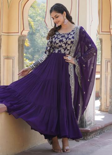 Purple color Embroidered Viscose Gown