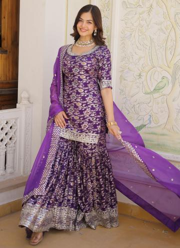 Purple color Embroidered Viscose Readymade Designer Salwar Suit