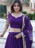 Purple color Faux Georgette A Line Lehenga Choli with Embroidered - 5