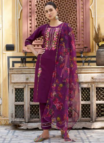 Purple color Rayon Salwar Suit with Embroidered