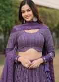 Purple Designer Lehenga Choli in Faux Georgette with Embroidered - 4