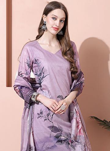 Purple Designer Salwar Kameez in Cotton  with Digital Print