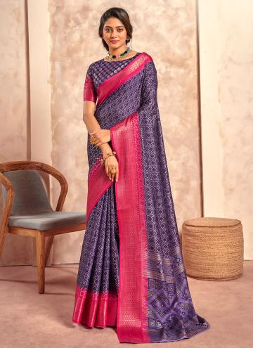 Purple Trendy Saree in Silk with Foil Print