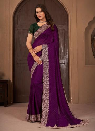 Purple Vichitra Silk Border Designer Saree for Cer
