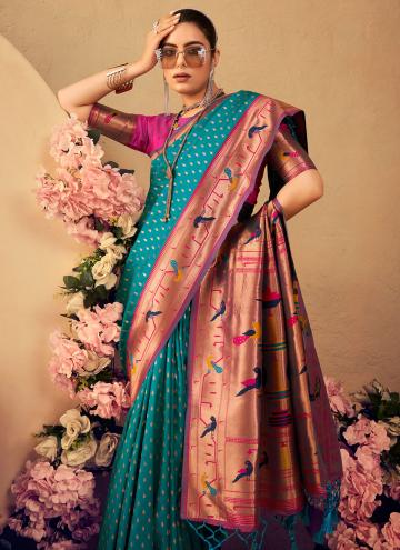 Rama color Woven Paithni Classic Designer Saree
