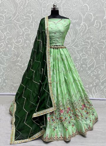 Rangoli Lehenga Choli in Green Enhanced with Sequins Work