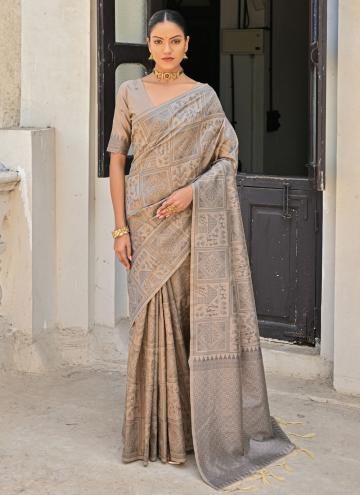 Raw Silk Trendy Saree in Grey Enhanced with Woven