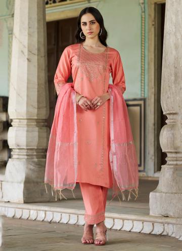 Rayon Salwar Suit in Peach Enhanced with Embroidered