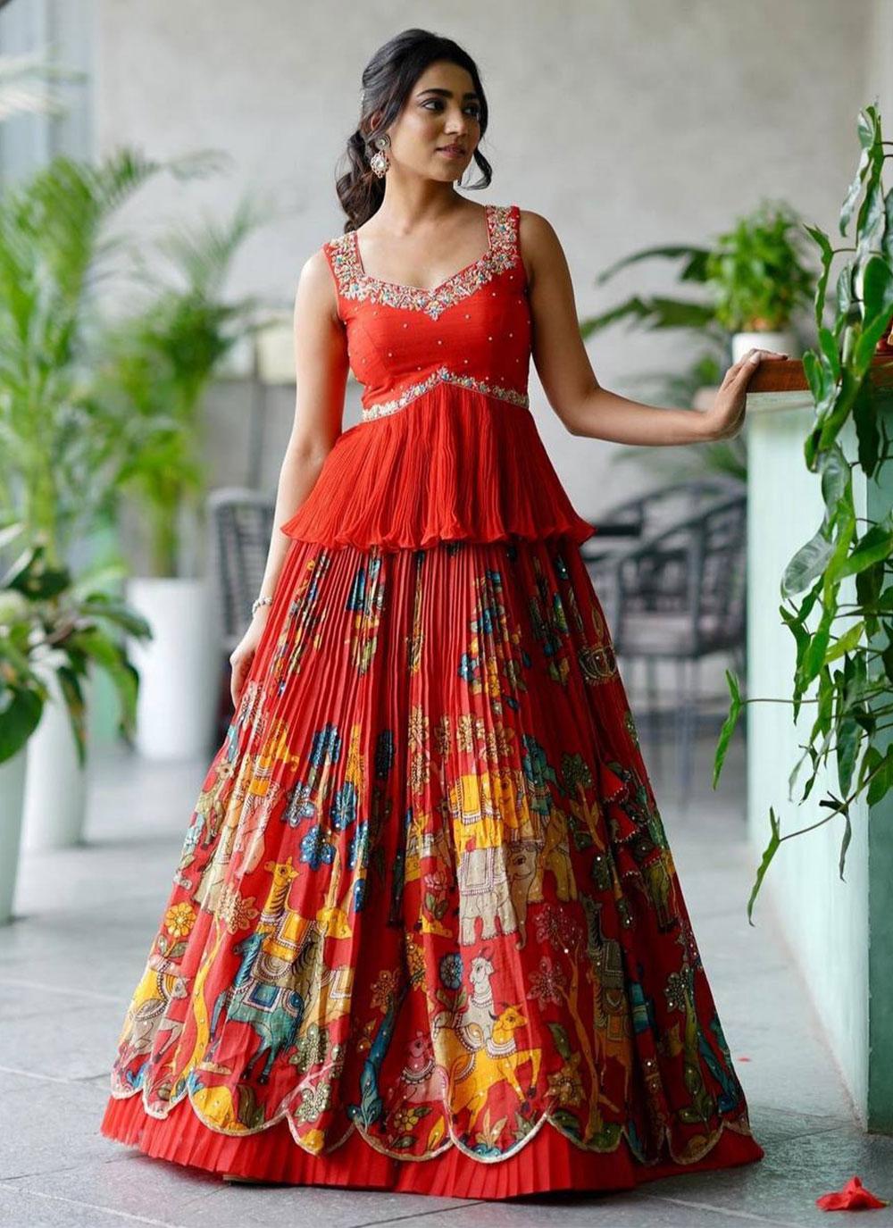Red color Crepe Silk Designer Lehenga Choli with Embroidered