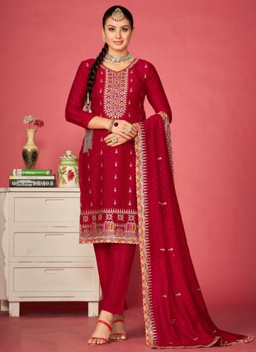 Red color Embroidered Vichitra Silk Designer Salwa