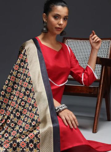 Red color Lace Cotton Silk Designer Salwar Kameez