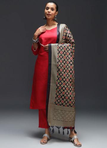 Red color Lace Cotton Silk Designer Salwar Kameez