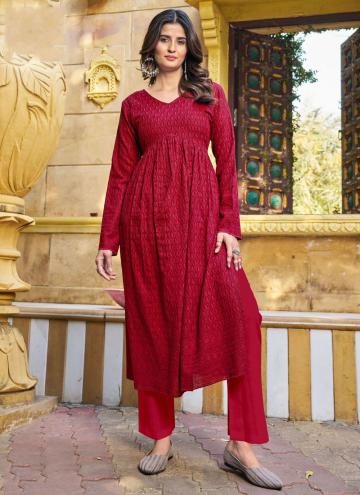 Red color Rayon Designer Kurti with Thread