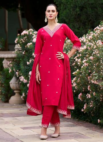 Red color Silk Blend Designer Salwar Kameez with Embroidered