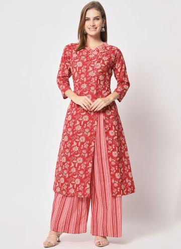 Red Cotton  Buttons Designer Kurti for Casual