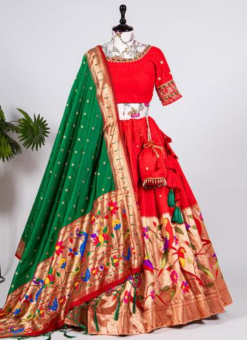 Red Jacquard Silk Woven A Line Lehenga Choli for Ceremonial