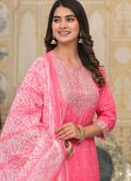 Remarkable Embroidered Cotton  Pink Salwar Suit - 2
