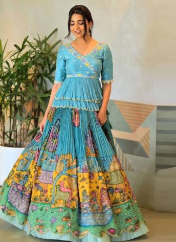 Remarkable Embroidered Crepe Silk Blue A Line Lehe