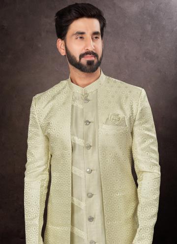 Remarkable Green Jacquard Embroidered Indo Western