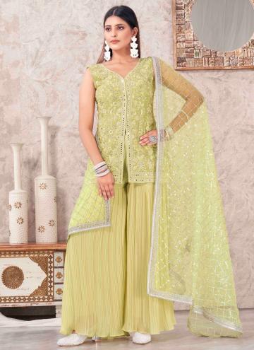 Remarkable Yellow Georgette Embroidered Salwar Suit for Ceremonial