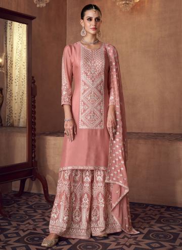 Rose Pink Chinon Embroidered Salwar Suit for Engag