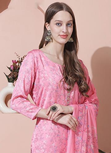 Rose Pink Satin Digital Print Salwar Suit for Ceremonial