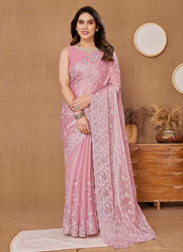 Rose Pink Silk Embroidered Trendy Saree for Ceremo
