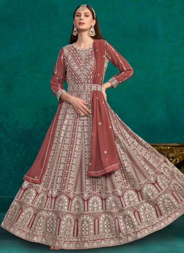 Rust color Embroidered Faux Georgette Anarkali Sal