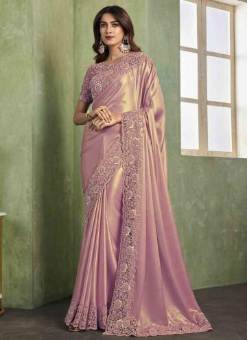 Satin Contemporary Saree in Pink Enhanced with Border