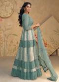 Sea Green color Embroidered Georgette Readymade Designer Gown - 2