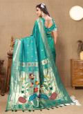 Sea Green color Silk Designer Saree with Woven - 2