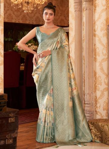 Sea Green color Silk Trendy Saree with Swarovski