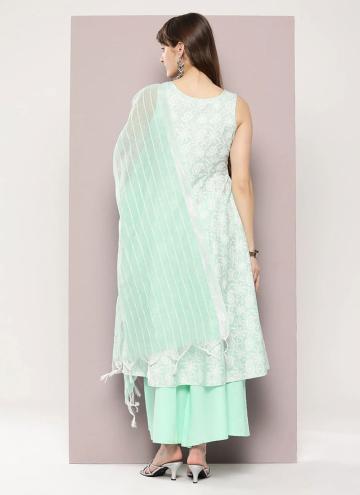 Sea Green color Strips Print Cotton  Salwar Suit
