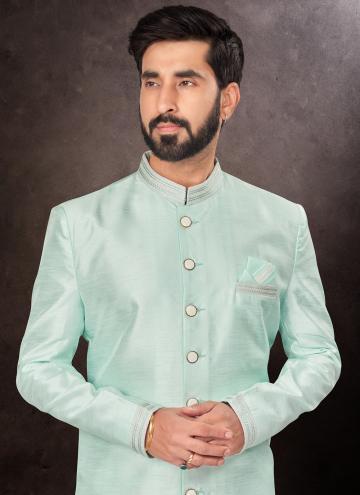 Sea Green Indo Western in Silk with Buttons