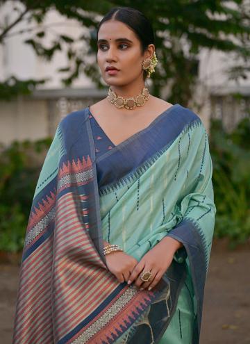 Sea Green Raw Silk Woven Designer Saree for Ceremonial