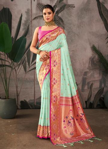 Sea Green Trendy Saree in Paithni with Woven