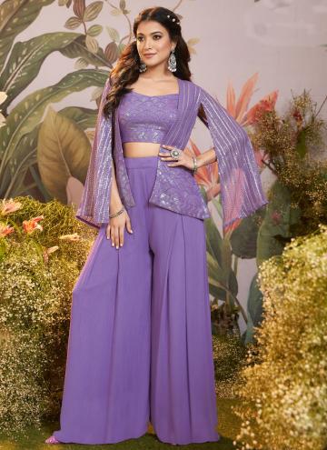 Sequins Work Georgette Lavender Salwar Suit