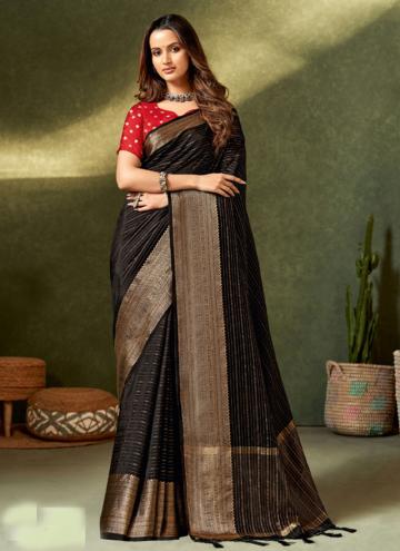 Silk Classic Designer Saree in Black Enhanced with