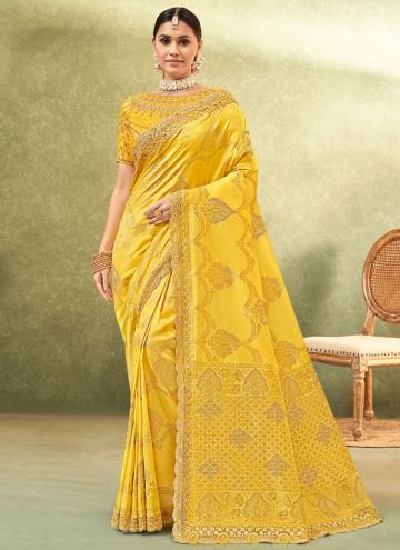 Silk Classic Designer Saree in Yellow Enhanced wit