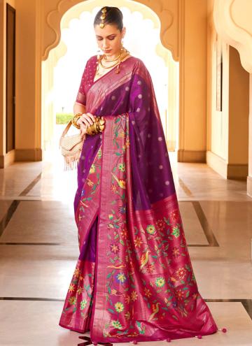 Silk Designer Saree in Purple Enhanced with Woven