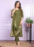 Silk Salwar Suit in Green Enhanced with Hand Work - 3
